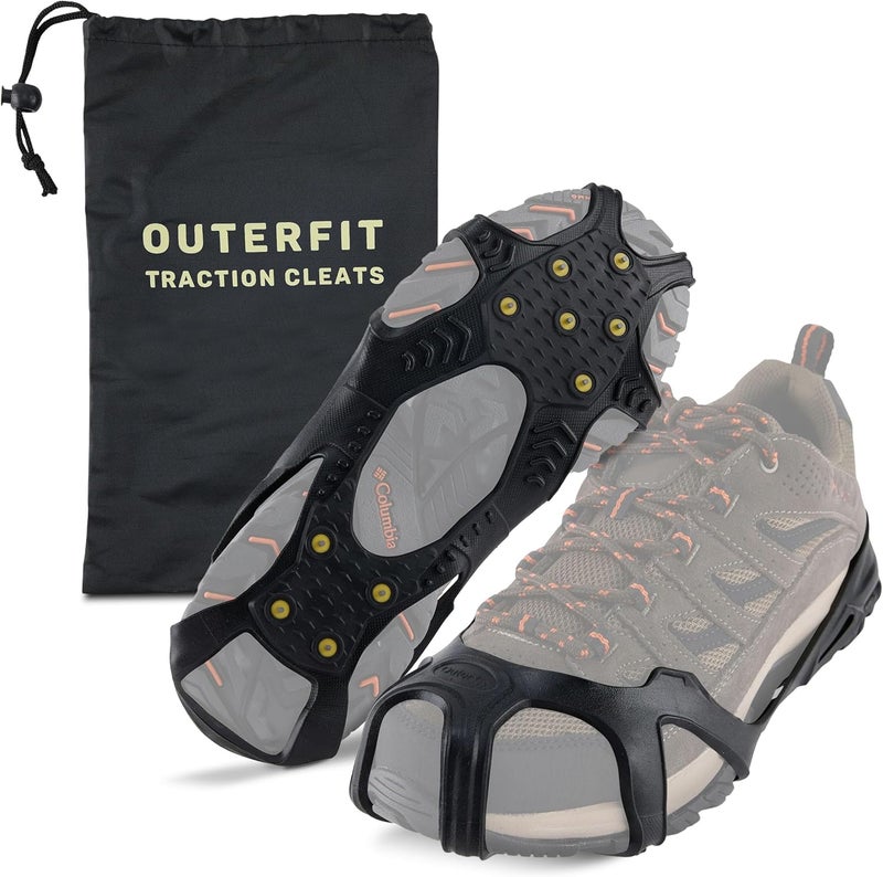 Outerfit Non-Slip Crampons with Tungsten Steel Spikes, Shoe Spikes for Snow and Ice, Snow Cleats, Ice Grips for Hiking, Fishing, Walking - Image 1